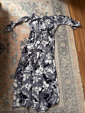 Floral Off-Shoulder Maxi Dress in Navy and White